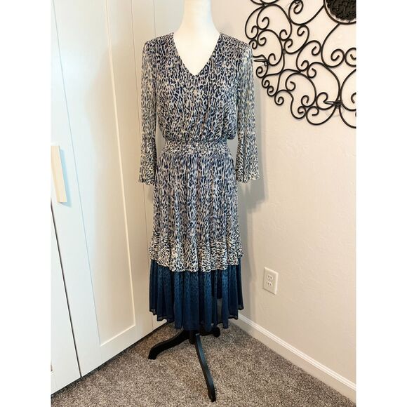 Reba Blue Animal Print Midi Dress Size Small Boho Chic - Picture 11 of 16